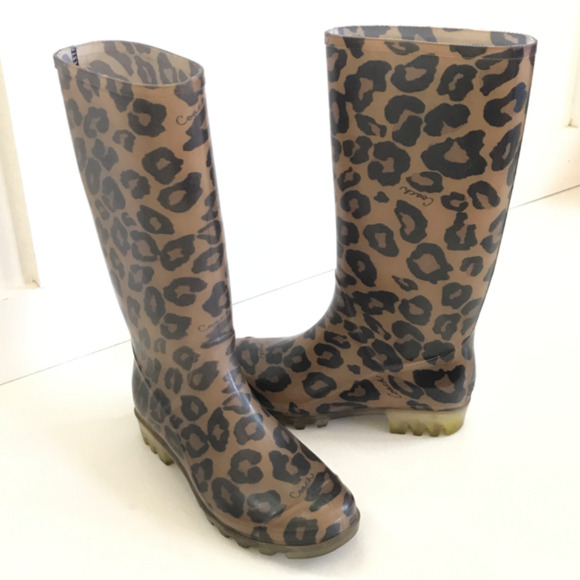COACH Pixy Leopard Rubber Mid Calf Pull On Rain Boots Women’s Size 6 - Picture 5 of 16